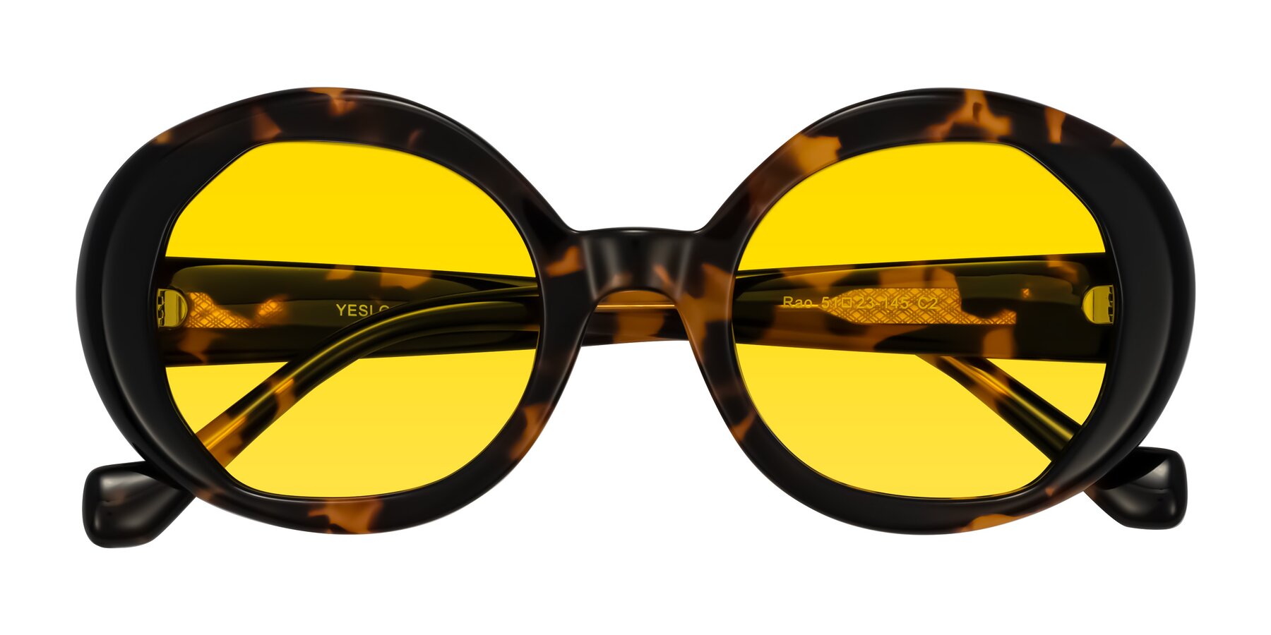 Folded Front of Rao in Tortoise/Black with Yellow Tinted Lenses
