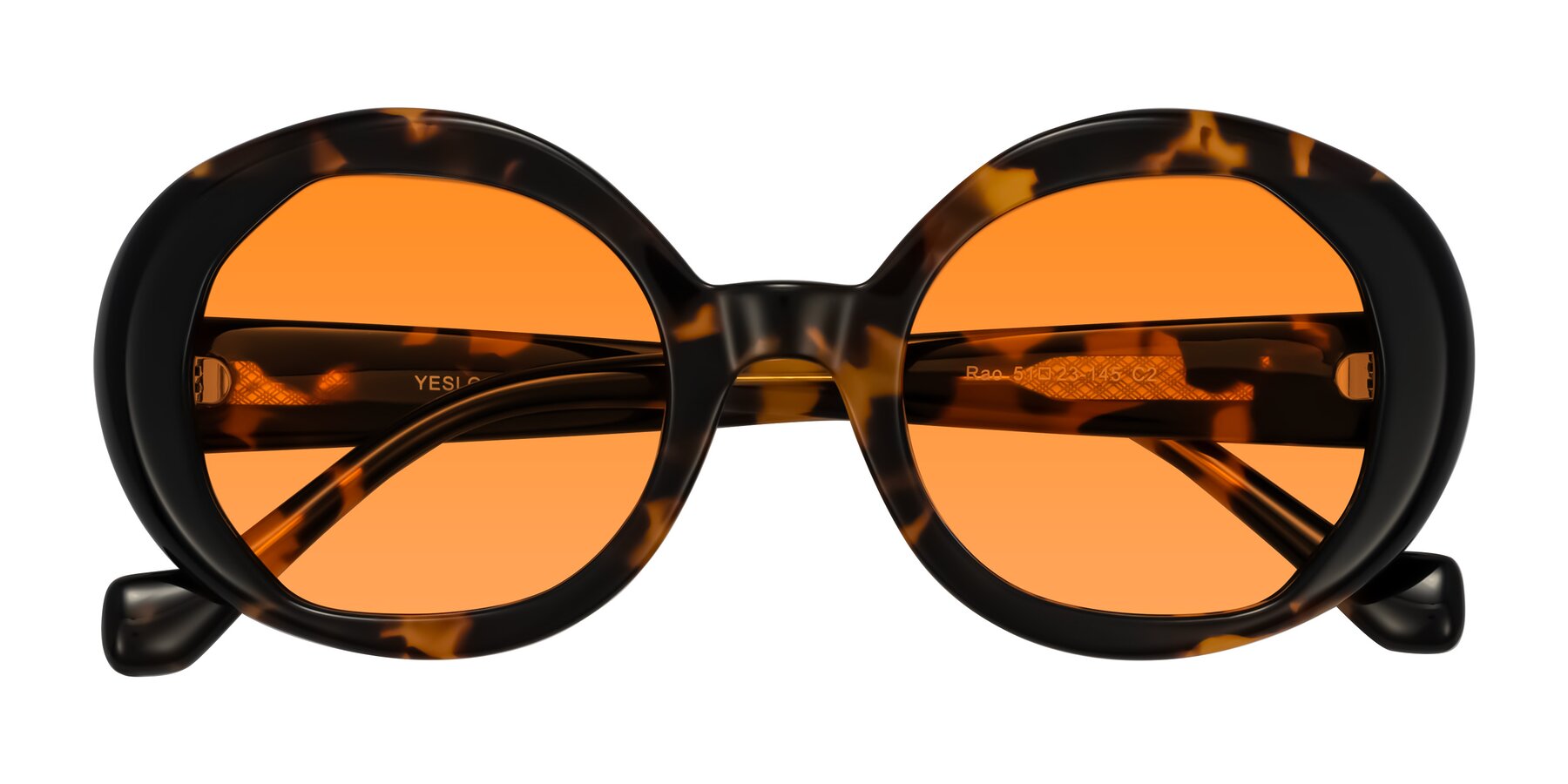 Folded Front of Rao in Tortoise/Black with Orange Tinted Lenses