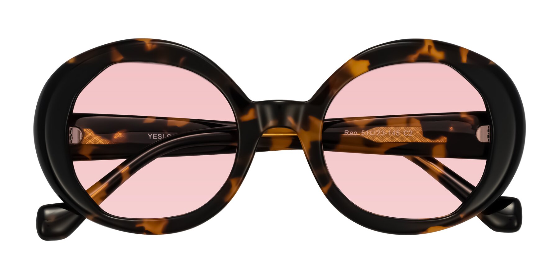 Folded Front of Rao in Tortoise/Black with Light Garnet Tinted Lenses