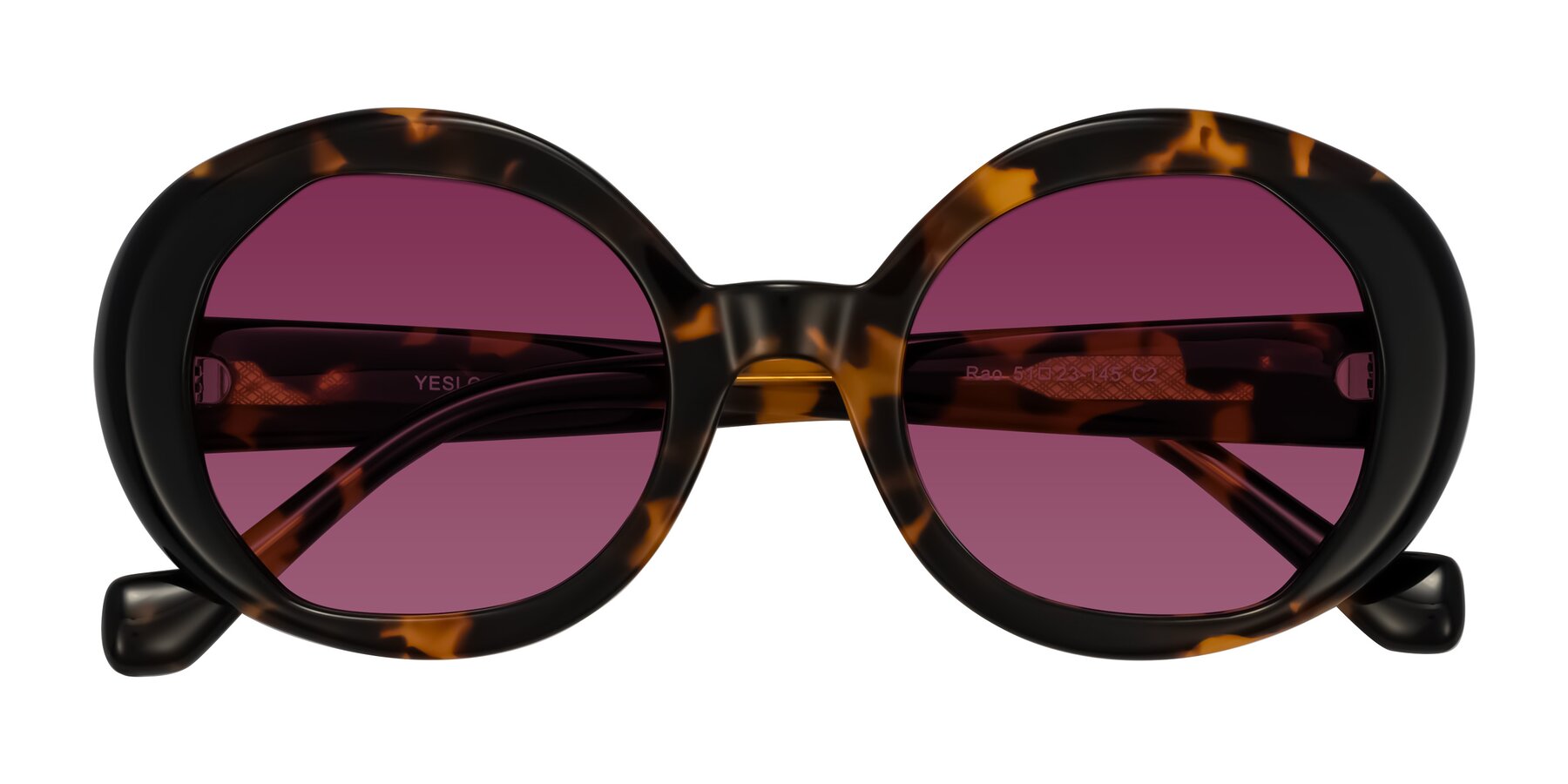 Folded Front of Rao in Tortoise/Black with Wine Tinted Lenses