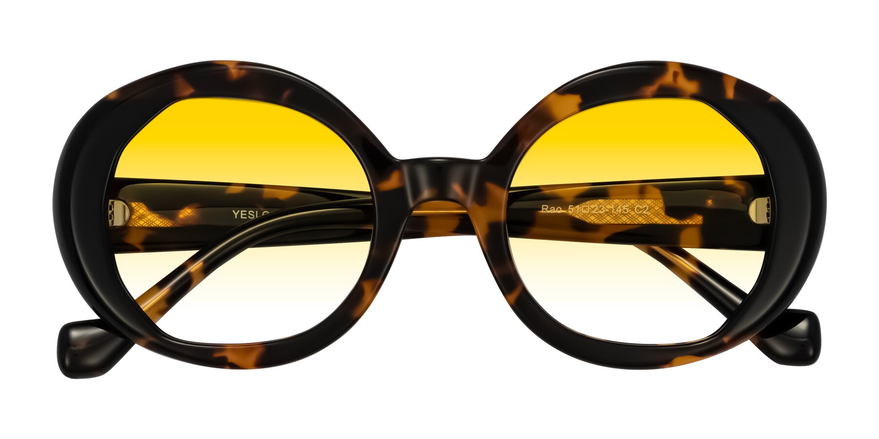Folded Front of Rao in Tortoise/Black with Yellow Gradient Lenses