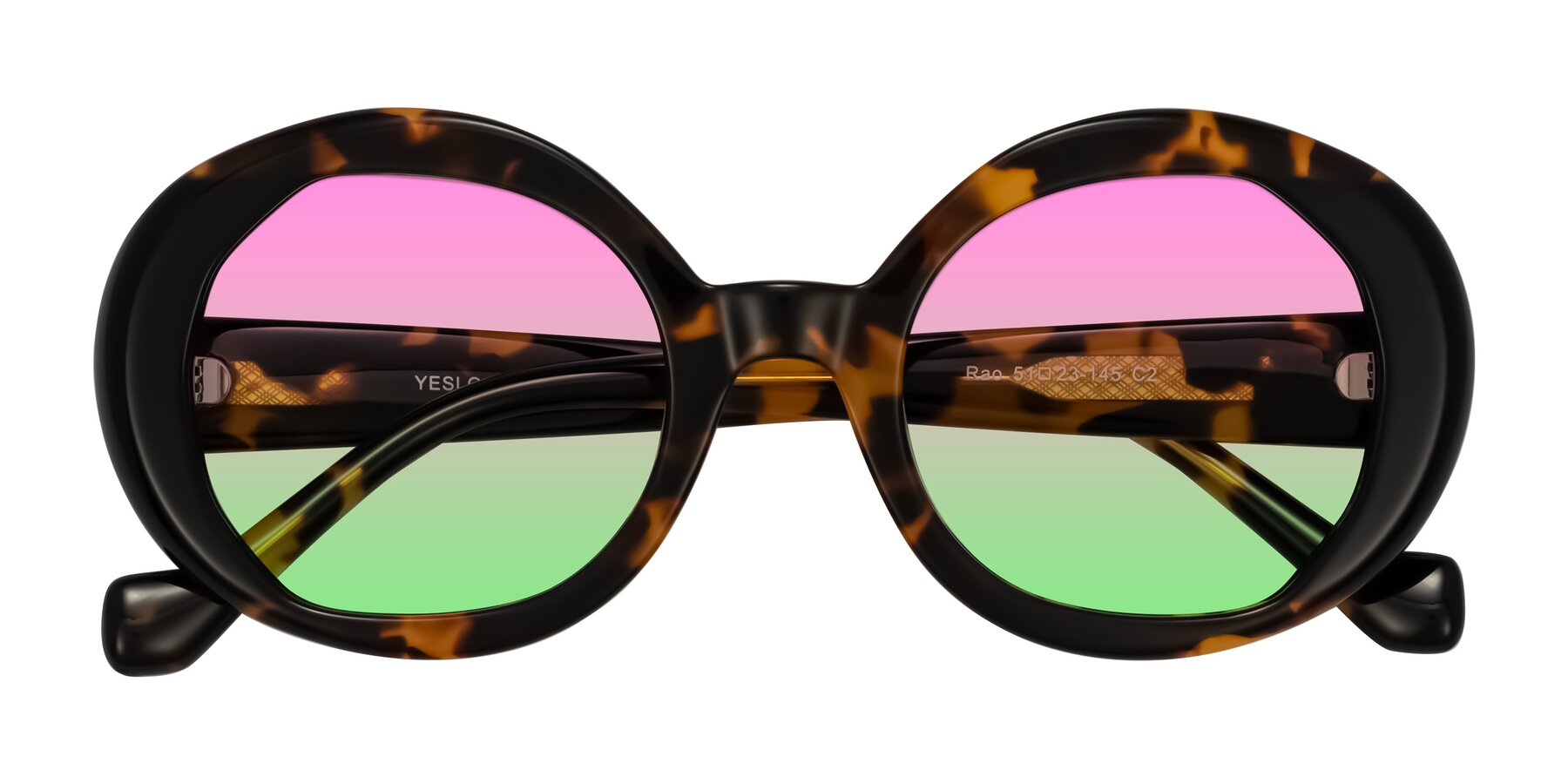 Folded Front of Rao in Tortoise/Black with Pink / Green Gradient Lenses