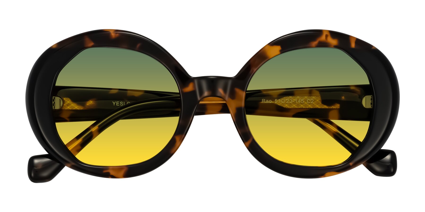 Folded Front of Rao in Tortoise/Black with Green / Yellow Gradient Lenses