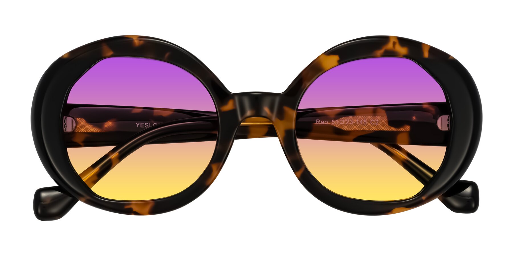Folded Front of Rao in Tortoise/Black with Purple / Yellow Gradient Lenses