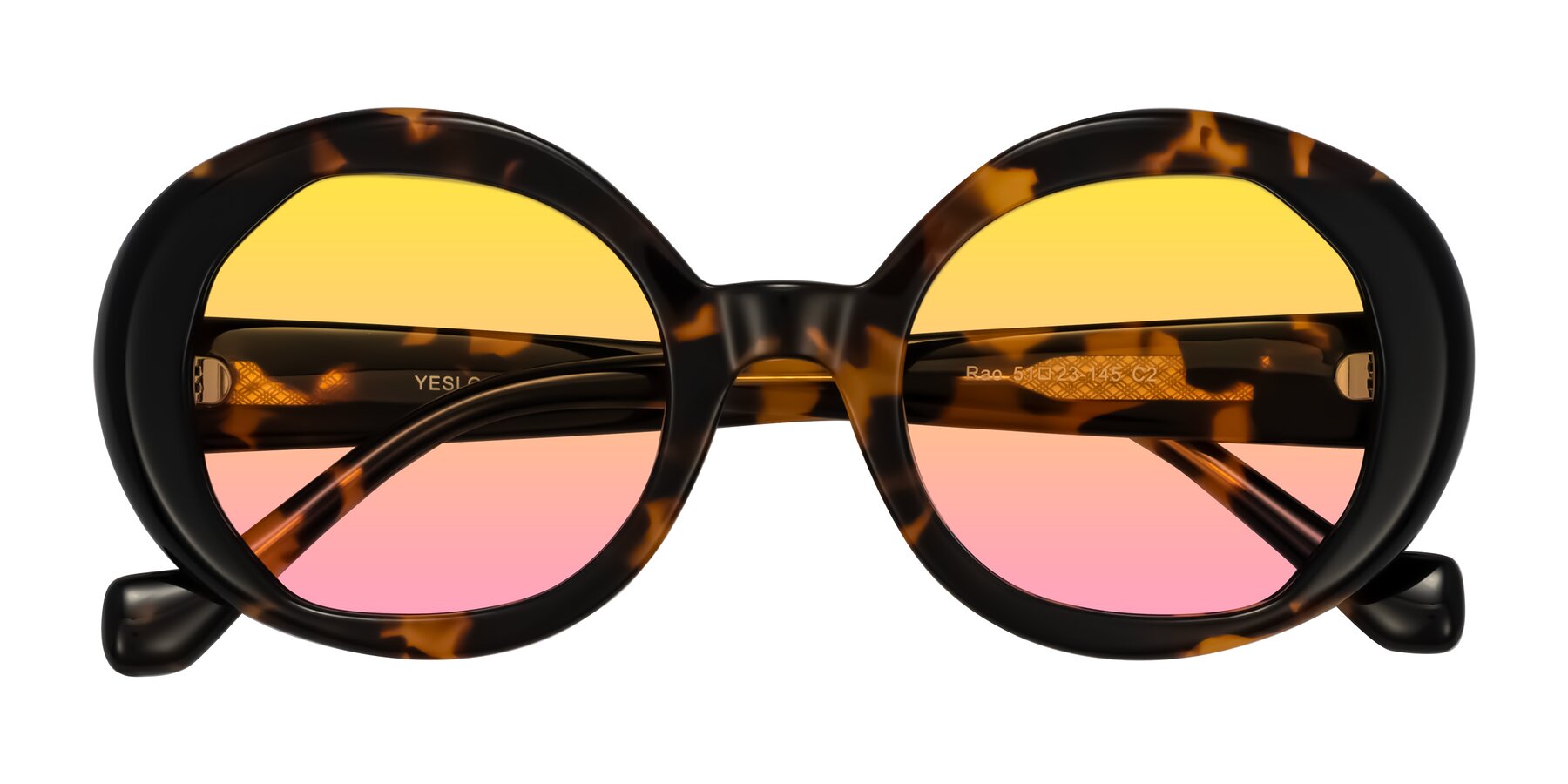 Folded Front of Rao in Tortoise/Black with Yellow / Pink Gradient Lenses