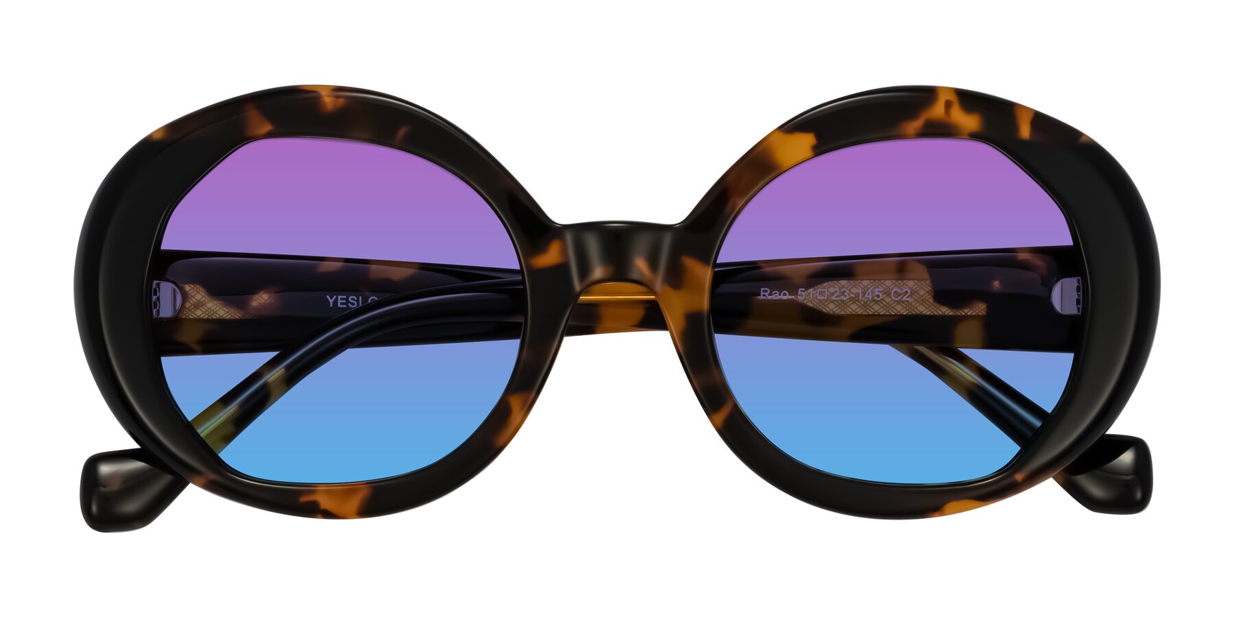 Folded Front of Rao in Tortoise/Black with Purple / Blue Gradient Lenses