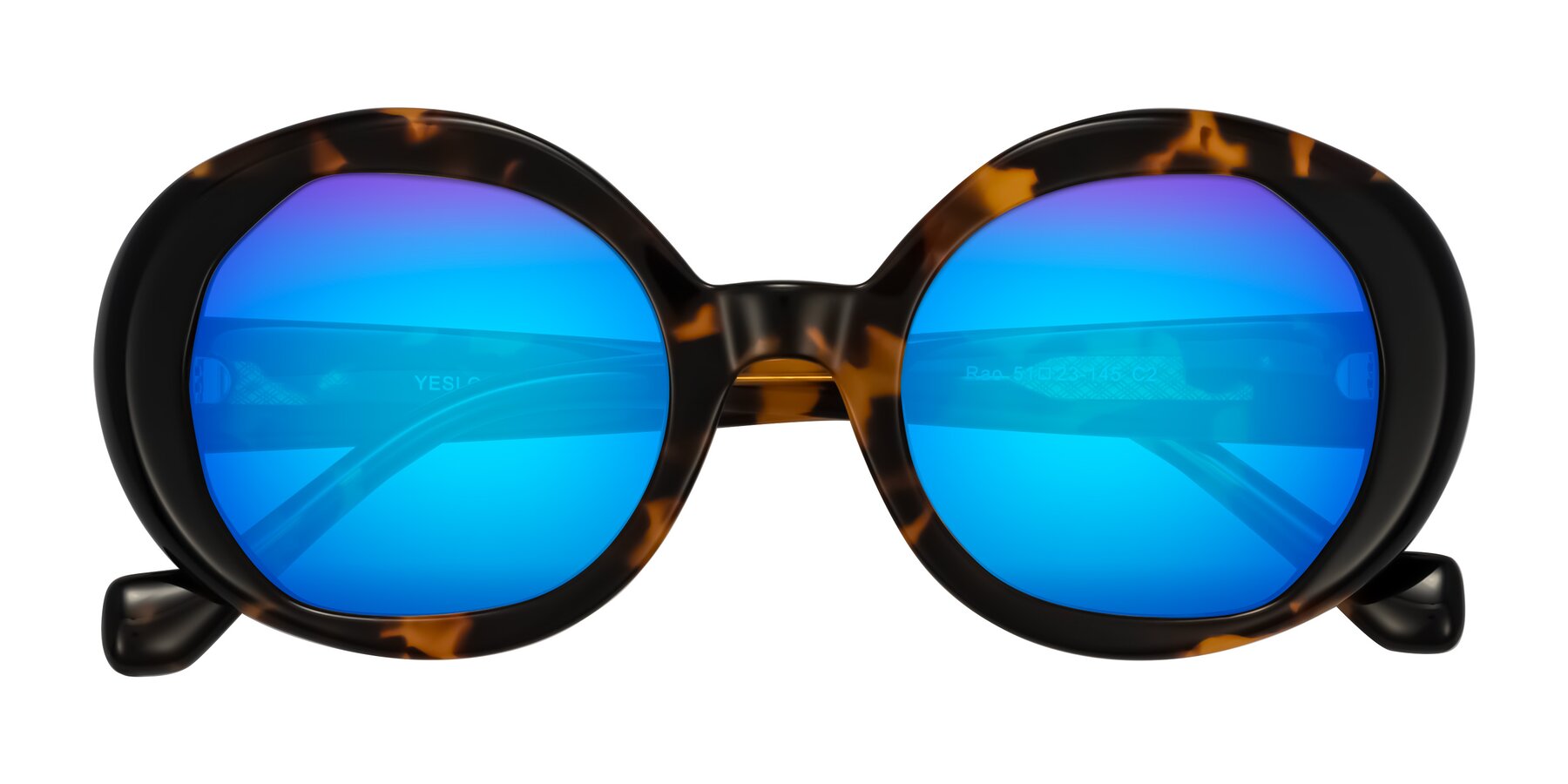 Folded Front of Rao in Tortoise/Black with Blue Mirrored Lenses