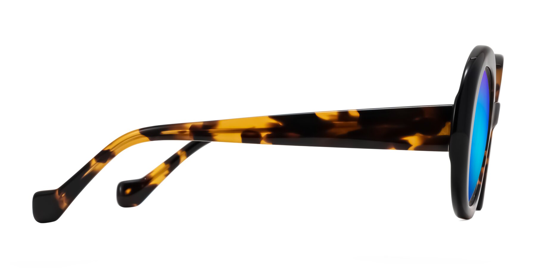 Side of Rao in Tortoise/Black with Blue Mirrored Lenses