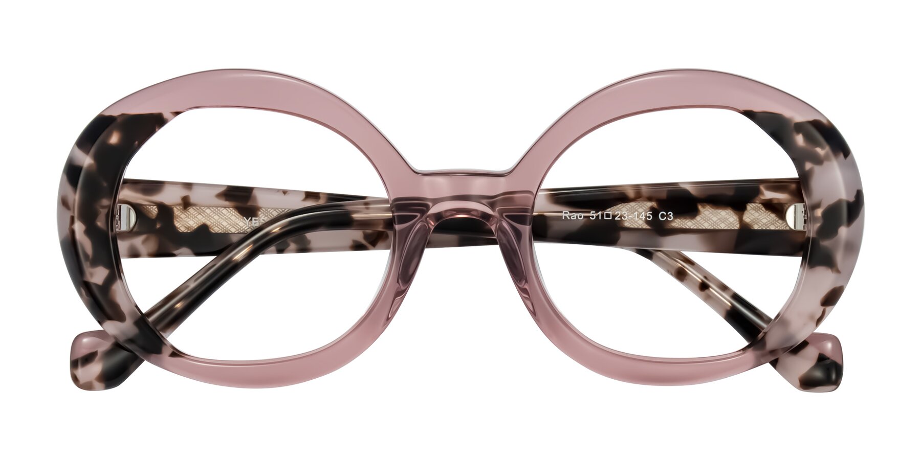 Folded Front of Rao in Pink/Ivory Tortoise with Clear Eyeglass Lenses