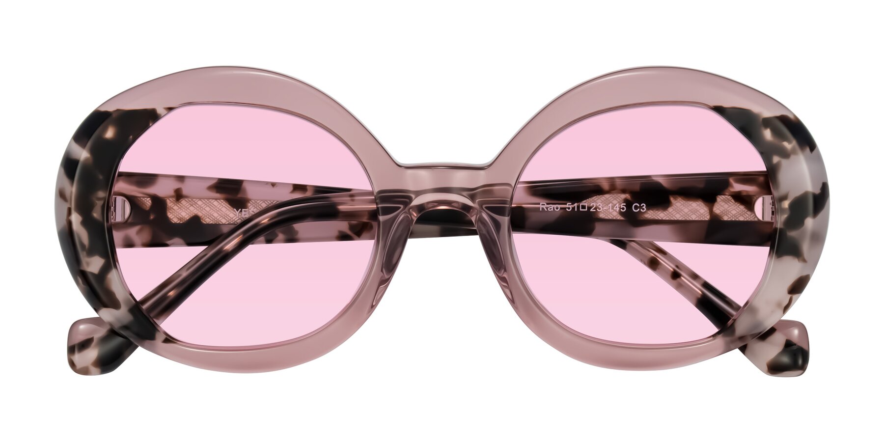 Folded Front of Rao in Pink/Ivory Tortoise with Light Pink Tinted Lenses