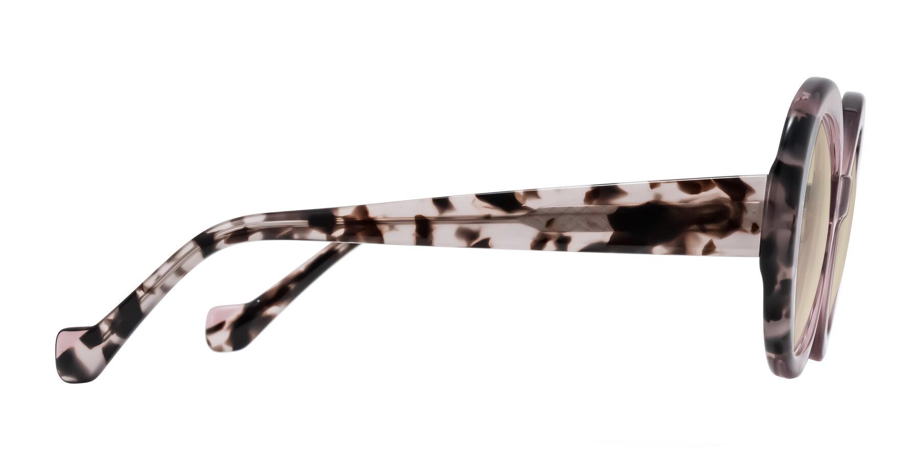 Side of Rao in Pink/Ivory Tortoise with Light Brown Tinted Lenses