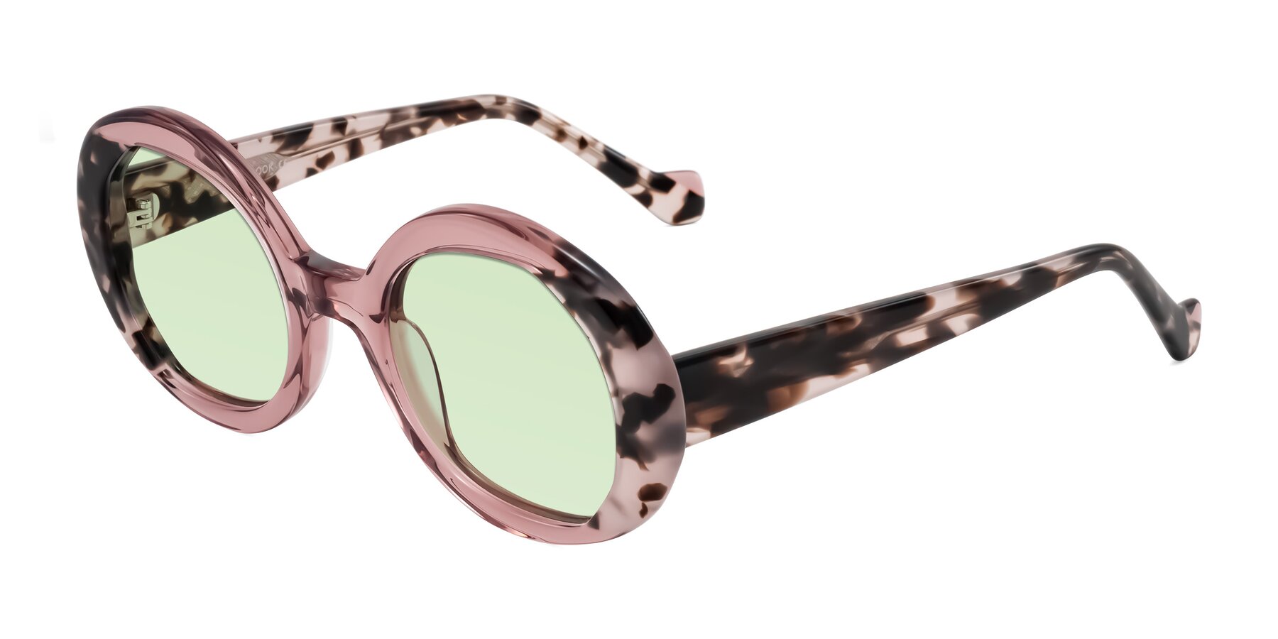 Angle of Rao in Pink/Ivory Tortoise with Light Green Tinted Lenses