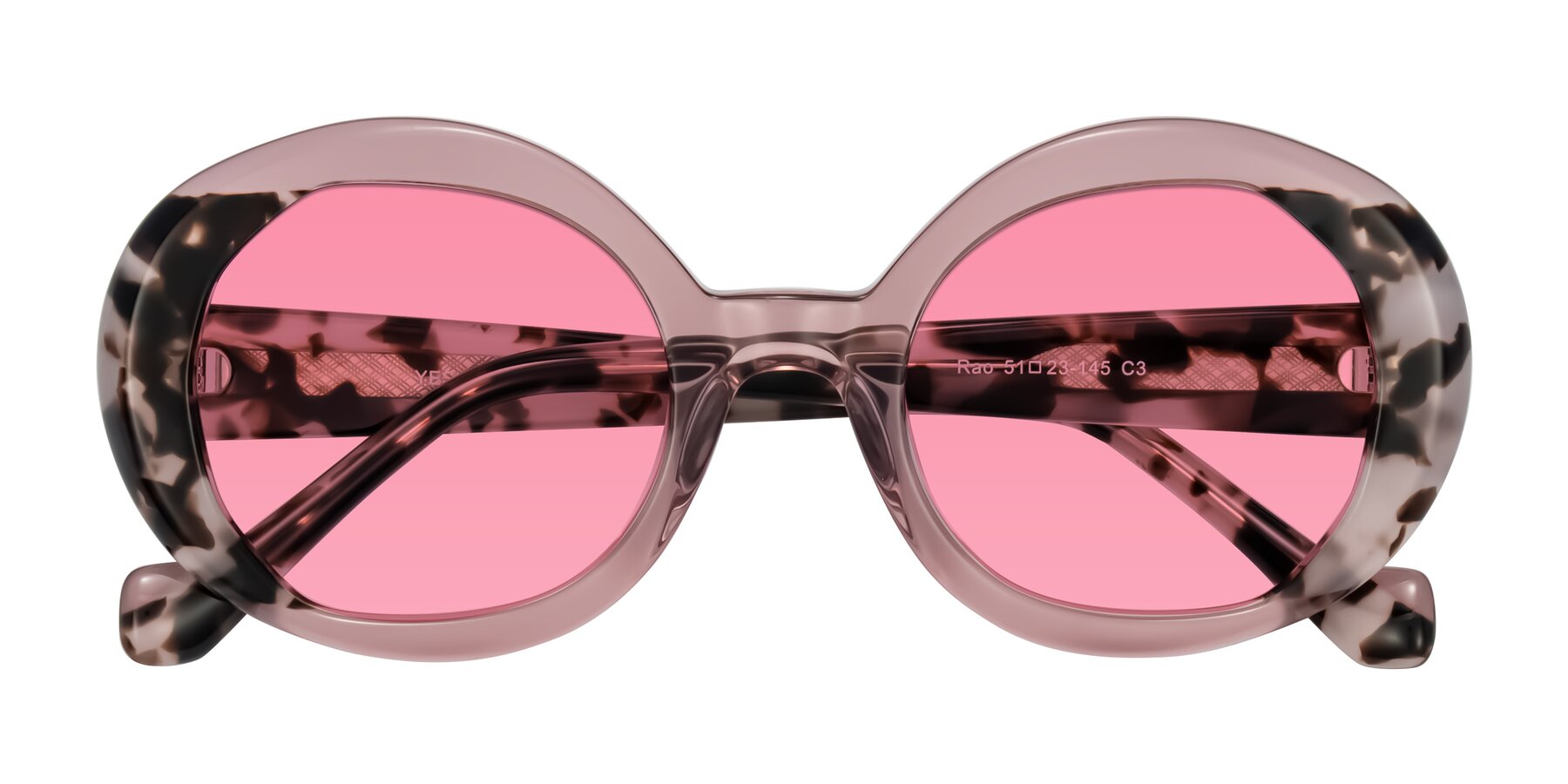 Folded Front of Rao in Pink/Ivory Tortoise with Pink Tinted Lenses