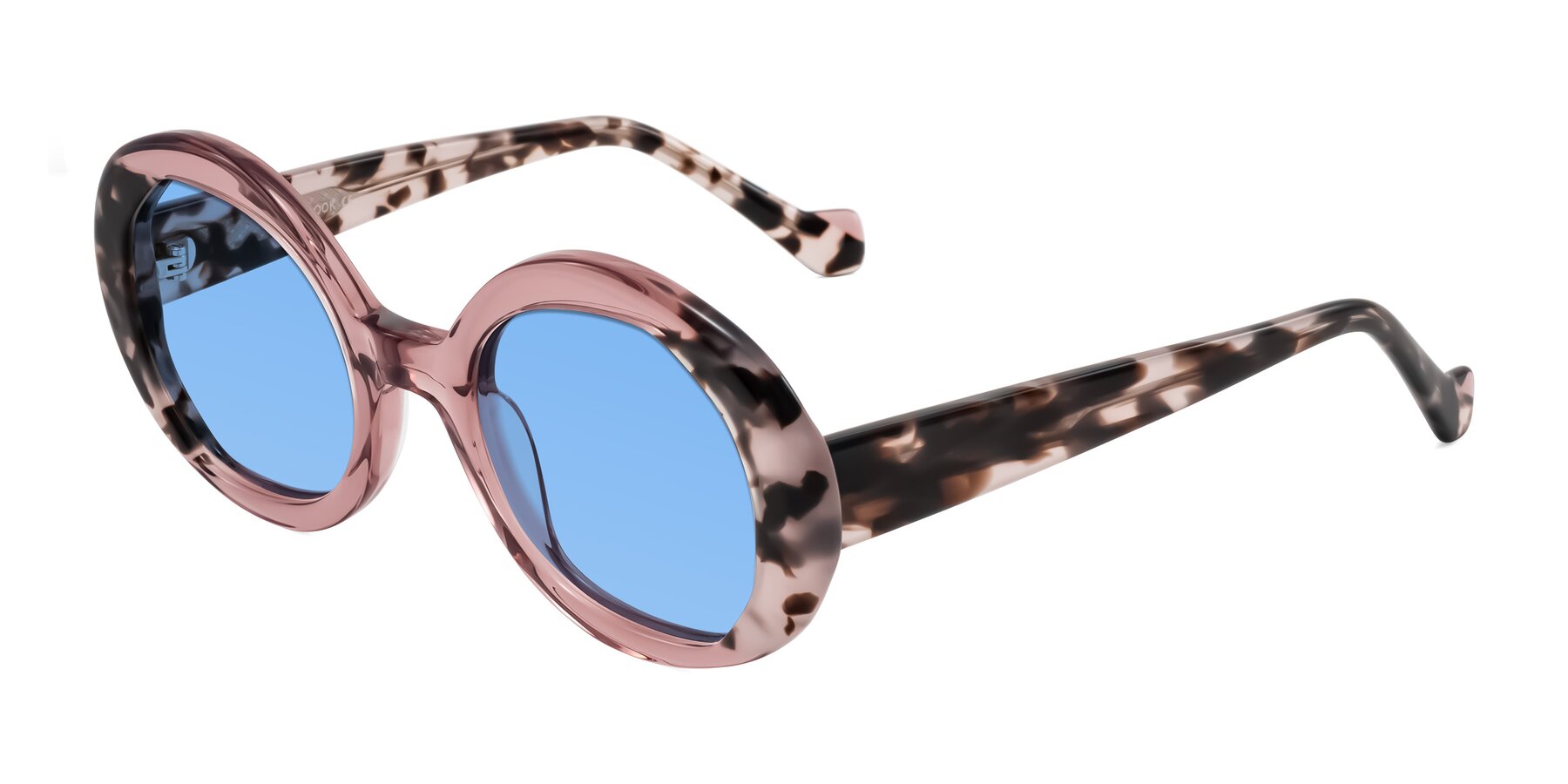 Angle of Rao in Pink/Ivory Tortoise with Medium Blue Tinted Lenses