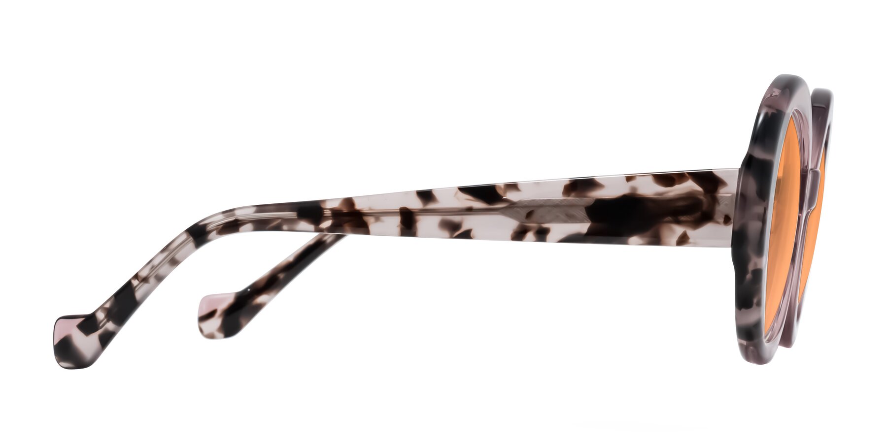 Side of Rao in Pink/Ivory Tortoise with Medium Orange Tinted Lenses