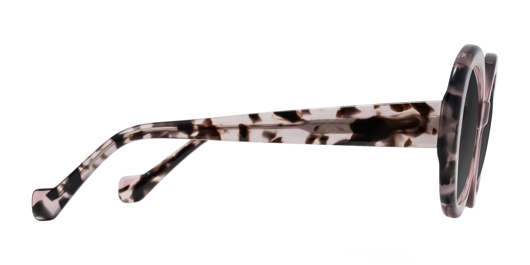 Side of Rao in Pink/Ivory Tortoise with Gray Tinted Lenses