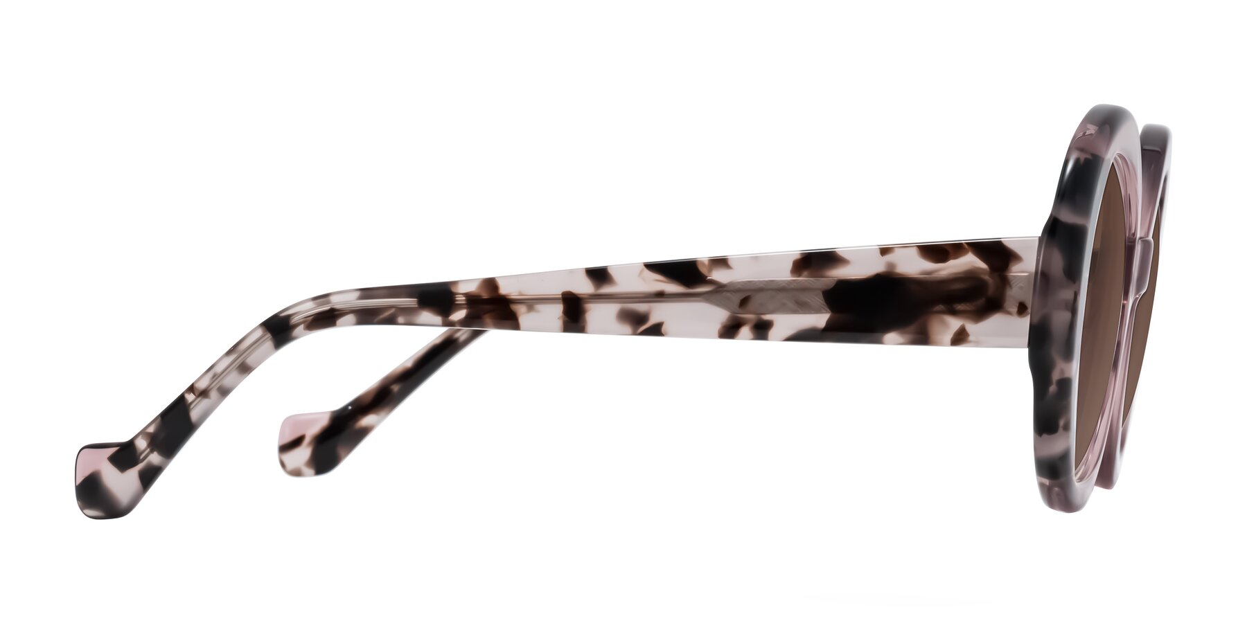 Side of Rao in Pink/Ivory Tortoise with Brown Tinted Lenses