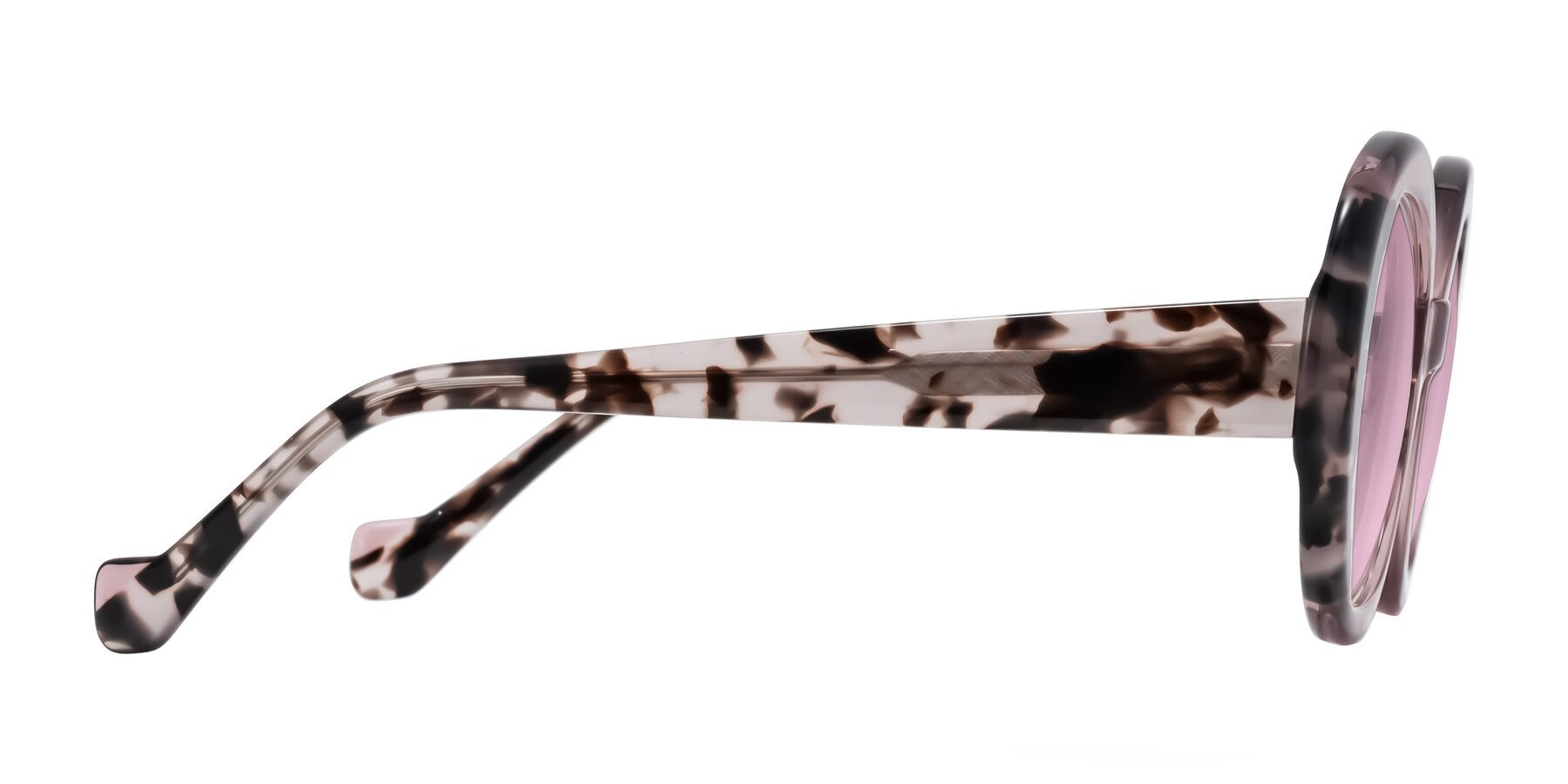 Side of Rao in Pink/Ivory Tortoise with Light Wine Tinted Lenses