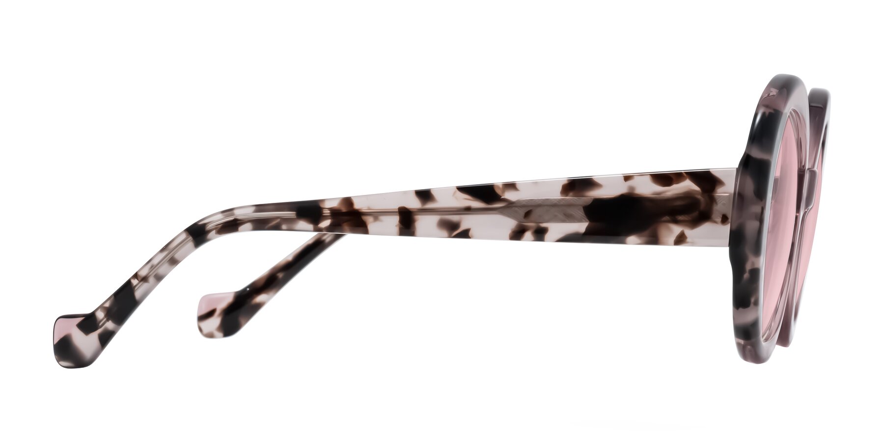 Side of Rao in Pink/Ivory Tortoise with Light Garnet Tinted Lenses