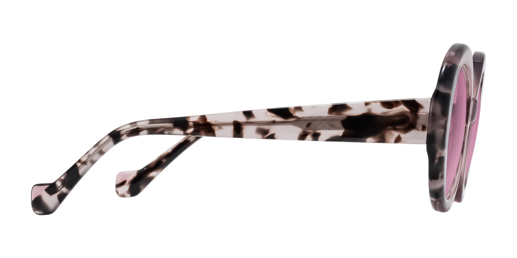 Side of Rao in Pink/Ivory Tortoise with Medium Wine Tinted Lenses