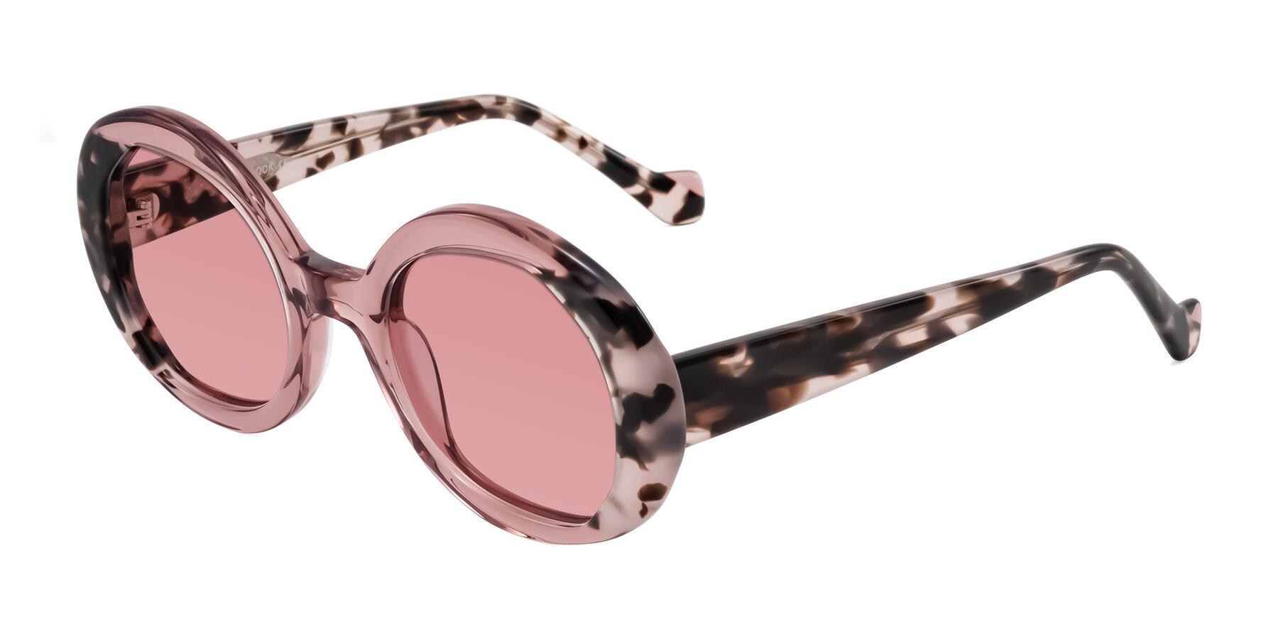 Angle of Rao in Pink/Ivory Tortoise with Medium Garnet Tinted Lenses