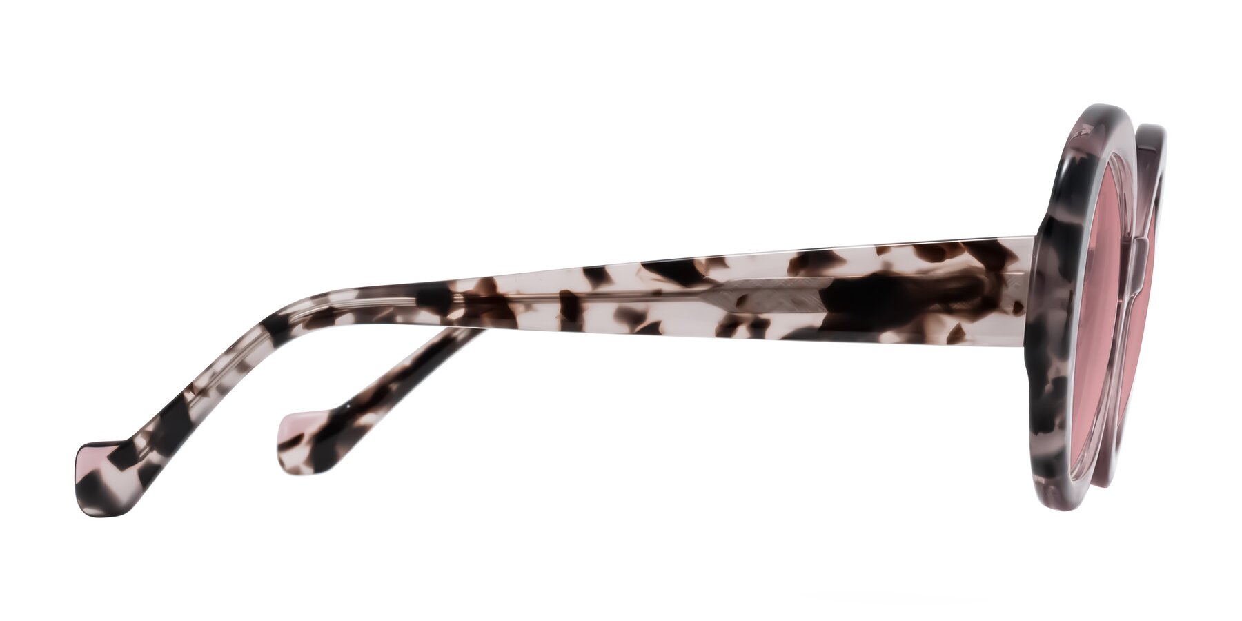 Side of Rao in Pink/Ivory Tortoise with Medium Garnet Tinted Lenses