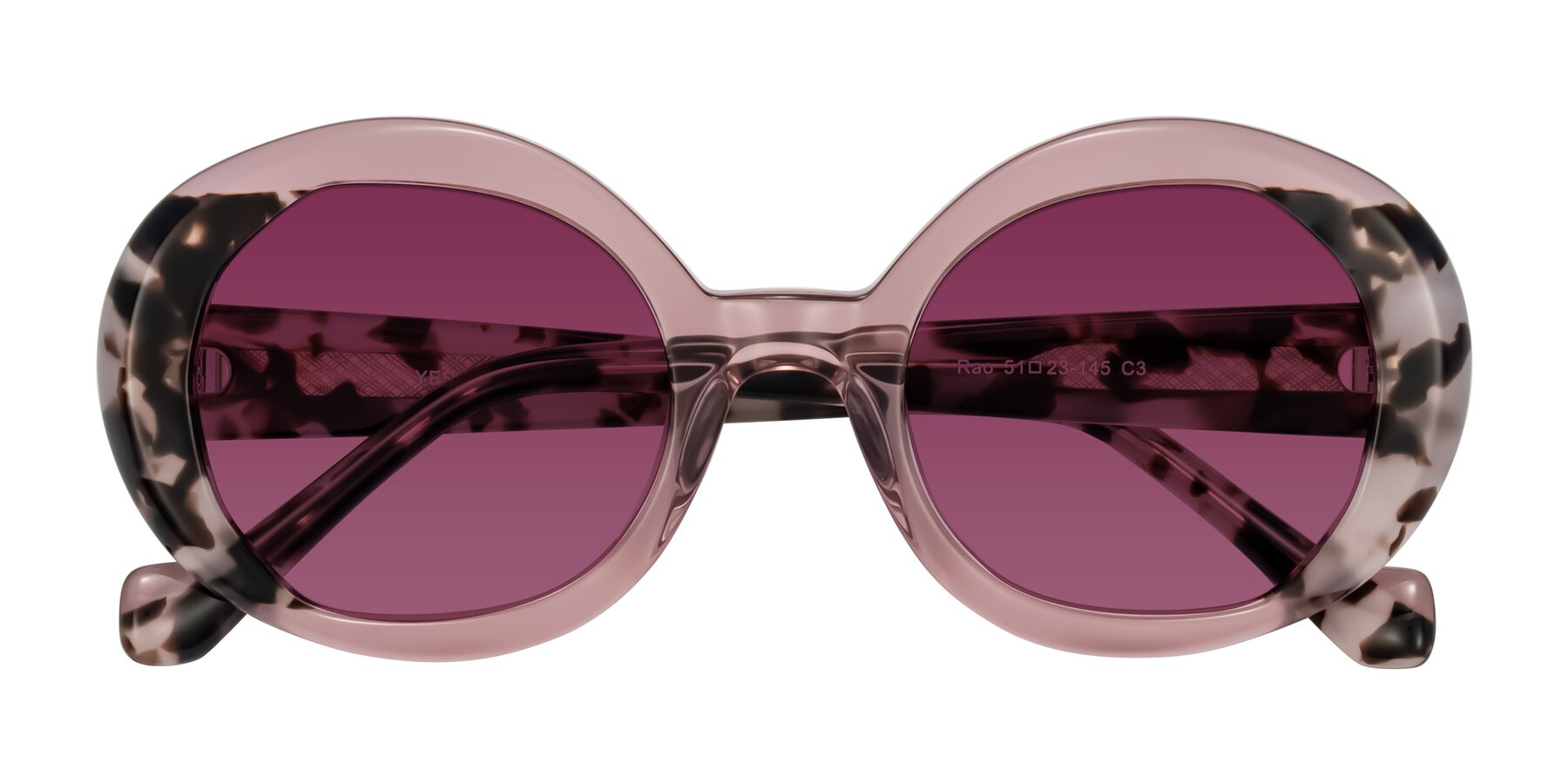 Folded Front of Rao in Pink/Ivory Tortoise with Wine Tinted Lenses