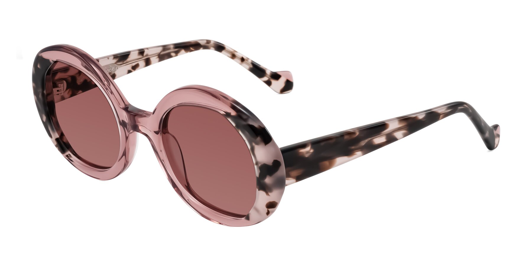 Angle of Rao in Pink/Ivory Tortoise with Garnet Tinted Lenses