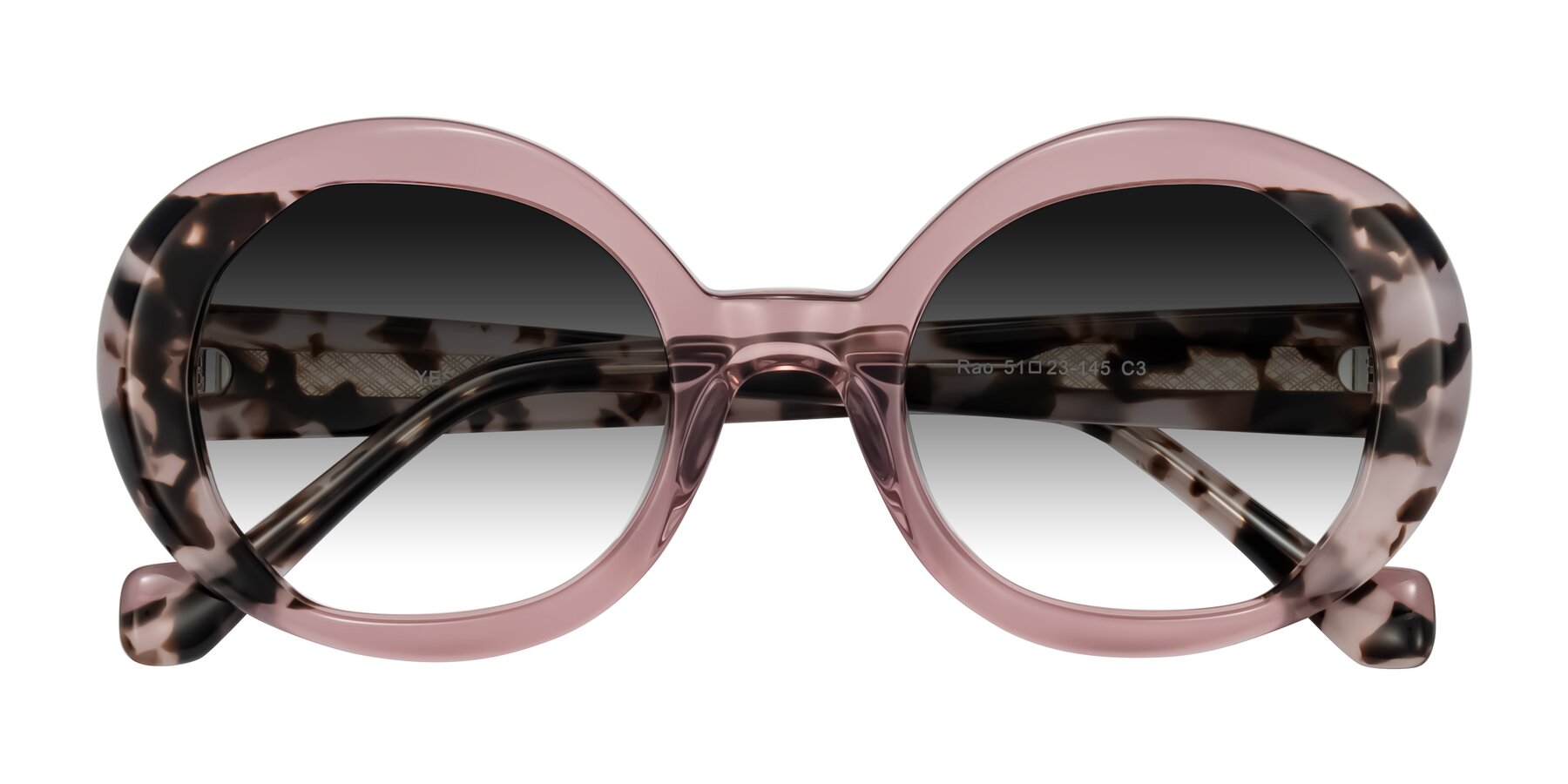 Folded Front of Rao in Pink/Ivory Tortoise with Gray Gradient Lenses