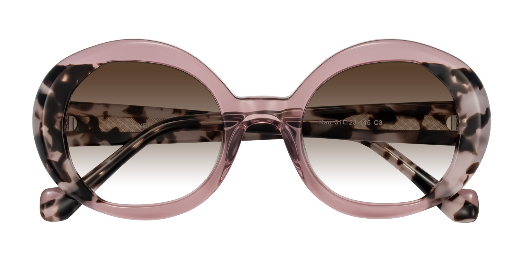 Folded Front of Rao in Pink/Ivory Tortoise with Brown Gradient Lenses