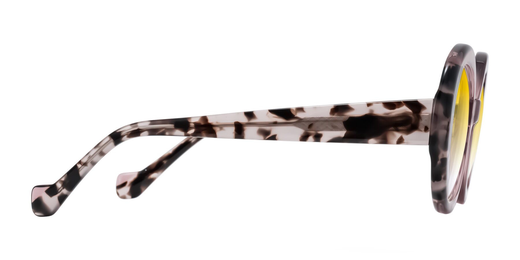 Side of Rao in Pink/Ivory Tortoise with Yellow Gradient Lenses