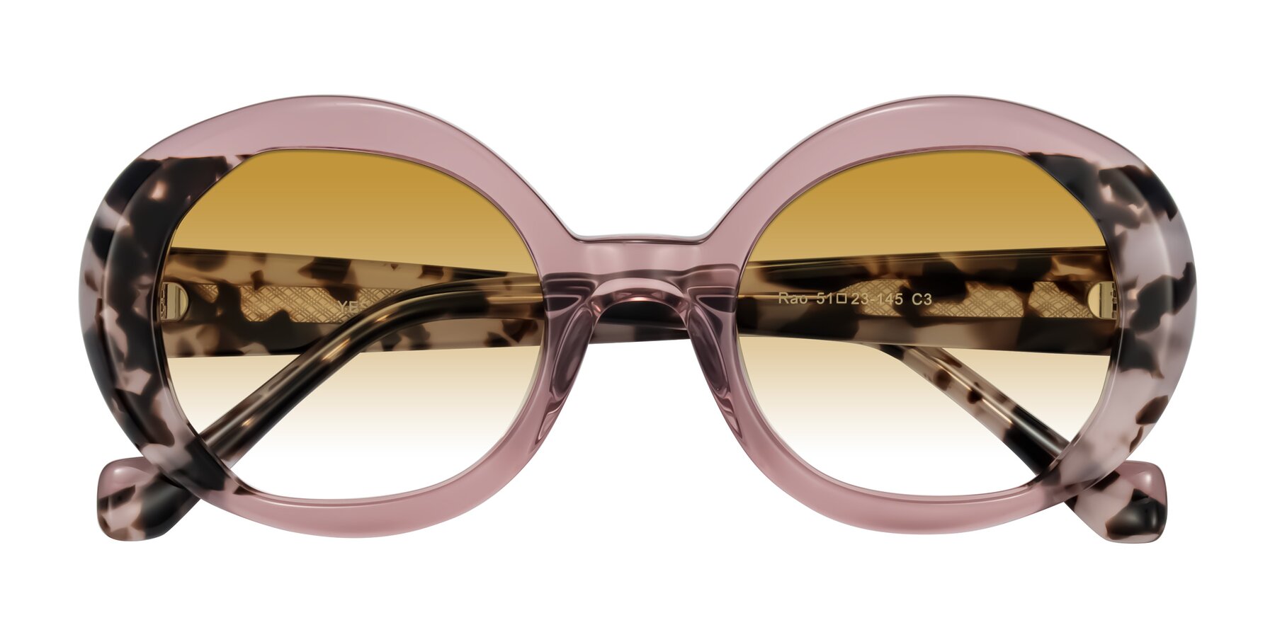 Folded Front of Rao in Pink/Ivory Tortoise with Champagne Gradient Lenses