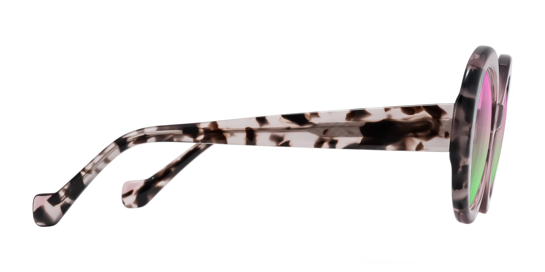Side of Rao in Pink/Ivory Tortoise with Pink / Green Gradient Lenses