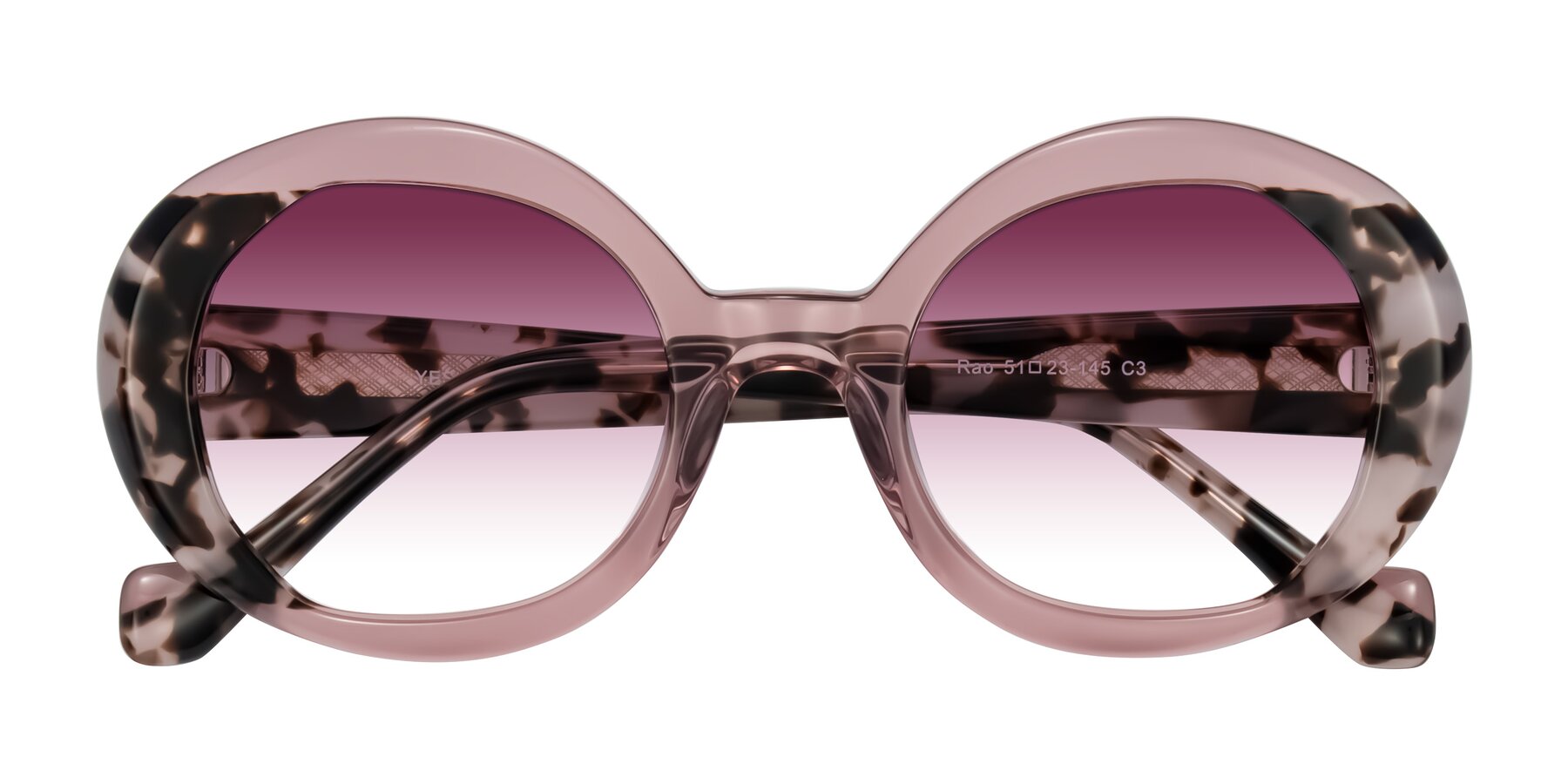Folded Front of Rao in Pink/Ivory Tortoise with Wine Gradient Lenses