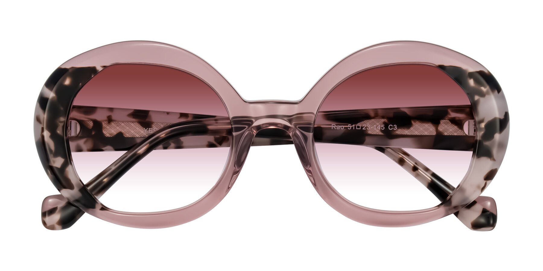 Folded Front of Rao in Pink/Ivory Tortoise with Garnet Gradient Lenses