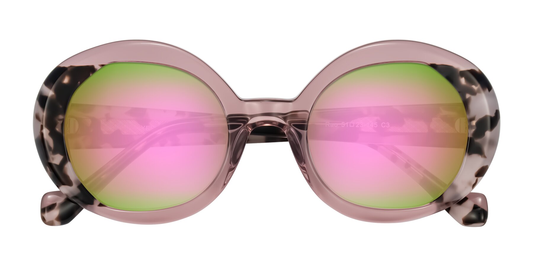 Folded Front of Rao in Pink/Ivory Tortoise with Pink Mirrored Lenses