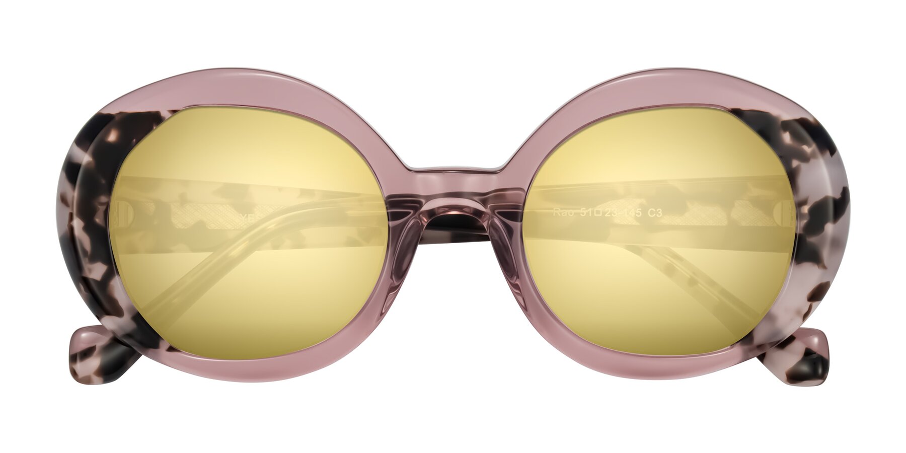 Folded Front of Rao in Pink/Ivory Tortoise with Gold Mirrored Lenses