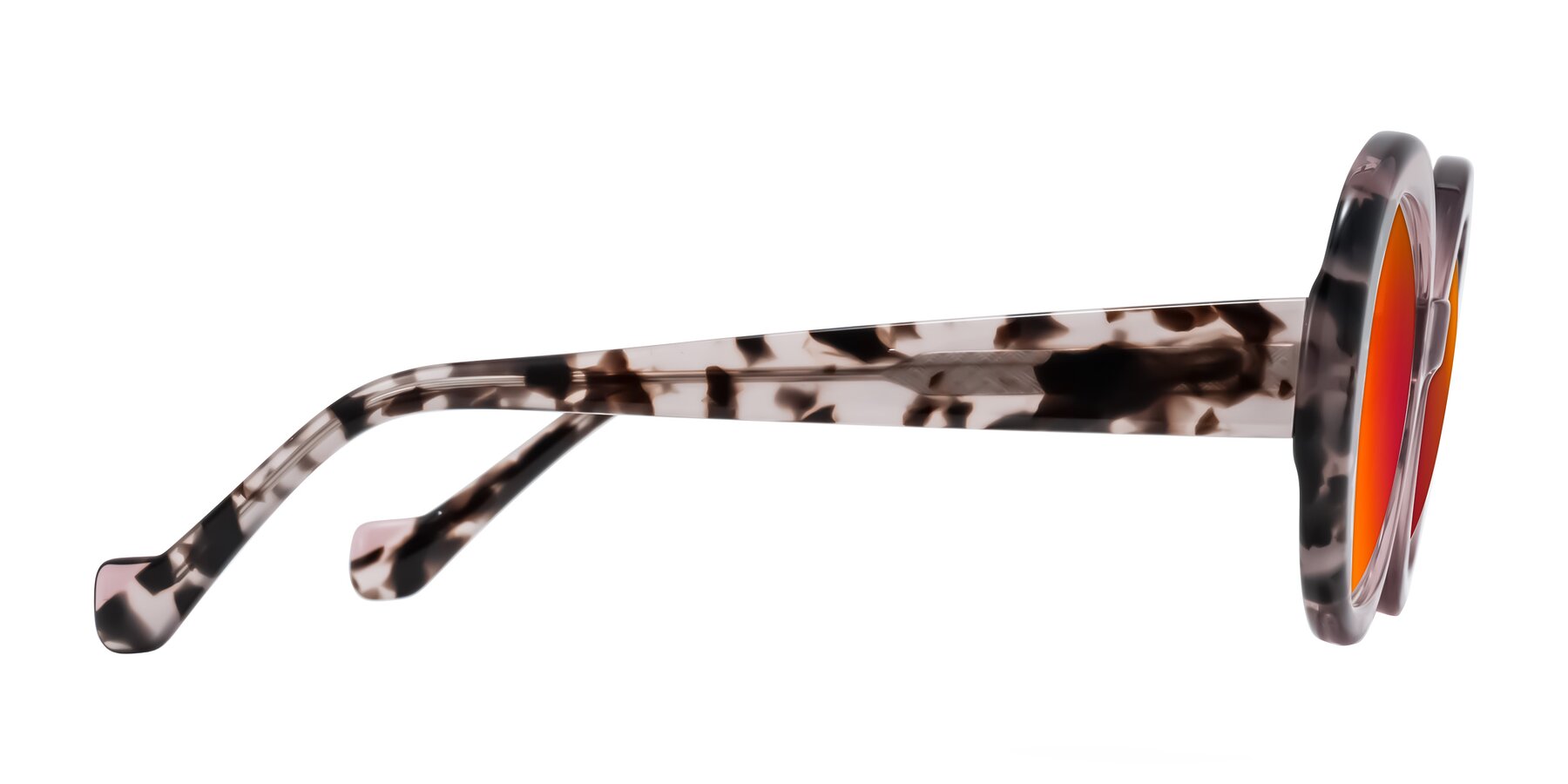 Side of Rao in Pink/Ivory Tortoise with Red Gold Mirrored Lenses