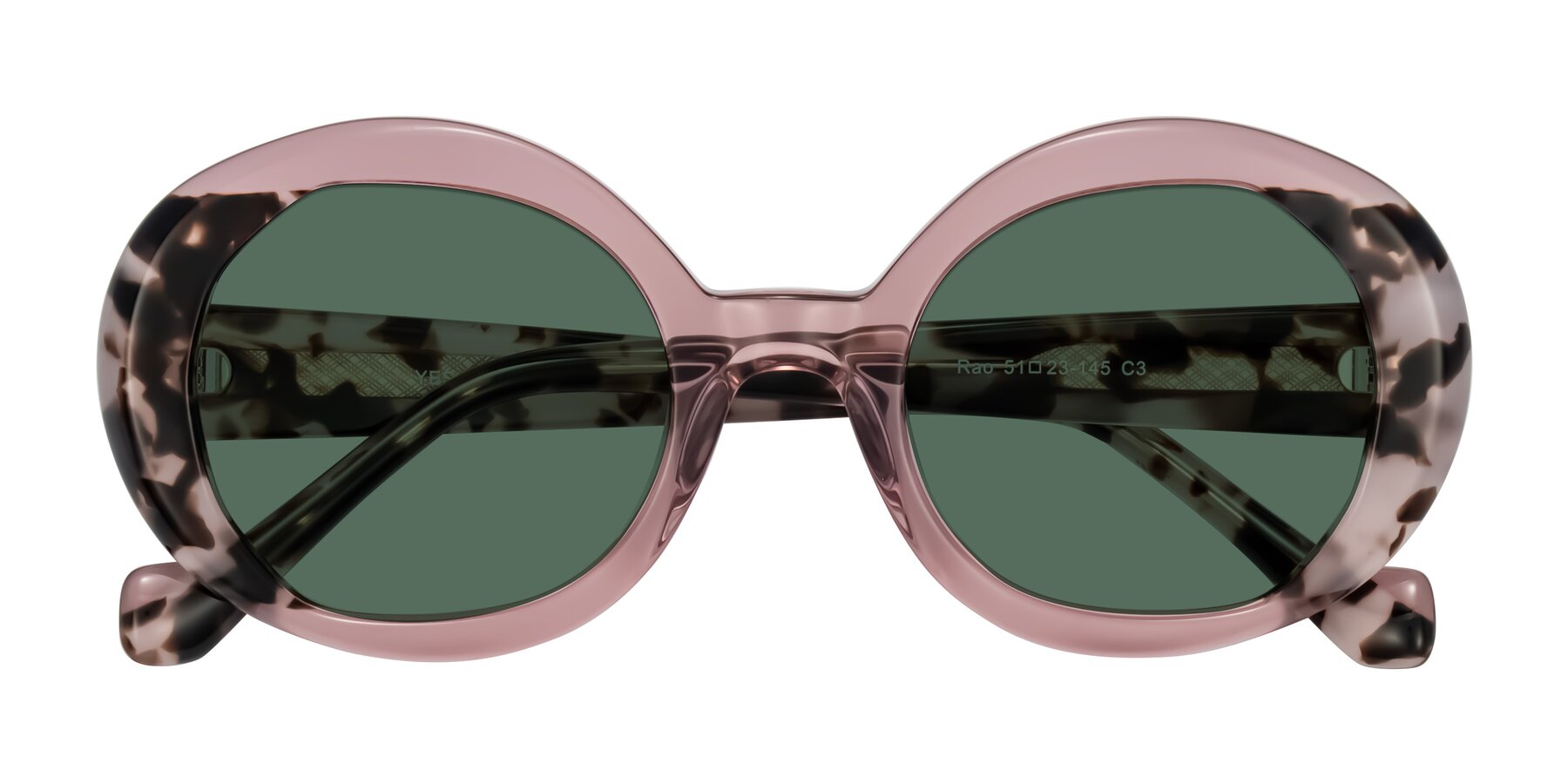 Folded Front of Rao in Pink/Ivory Tortoise with Green Polarized Lenses