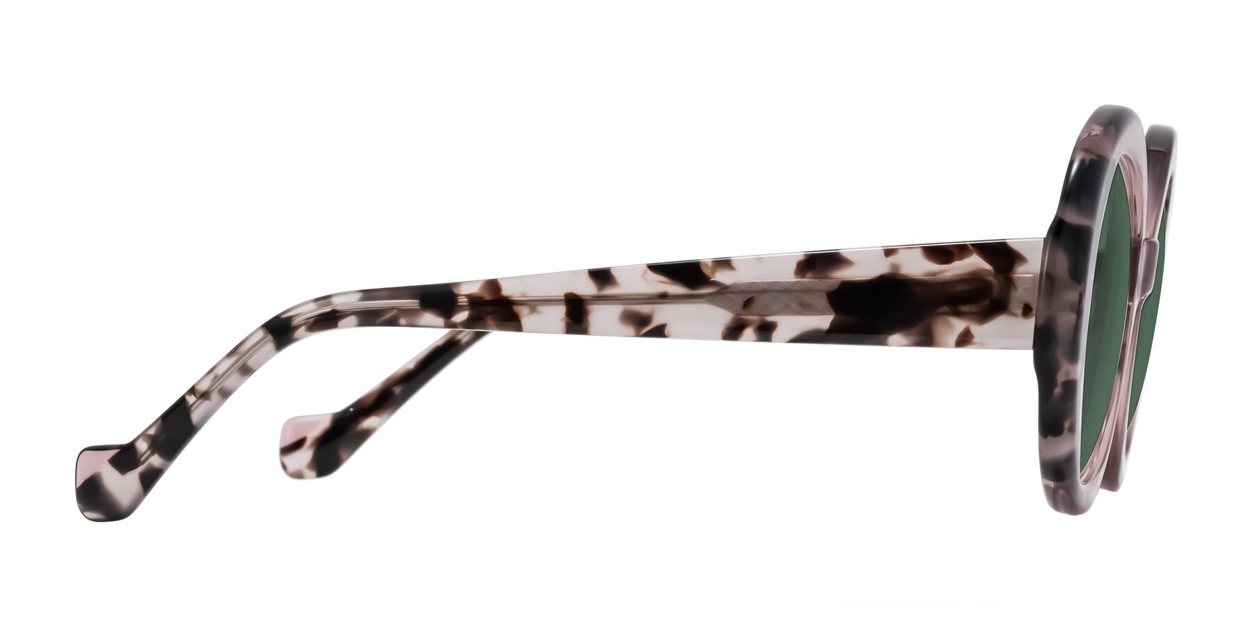 Side of Rao in Pink/Ivory Tortoise with Green Polarized Lenses