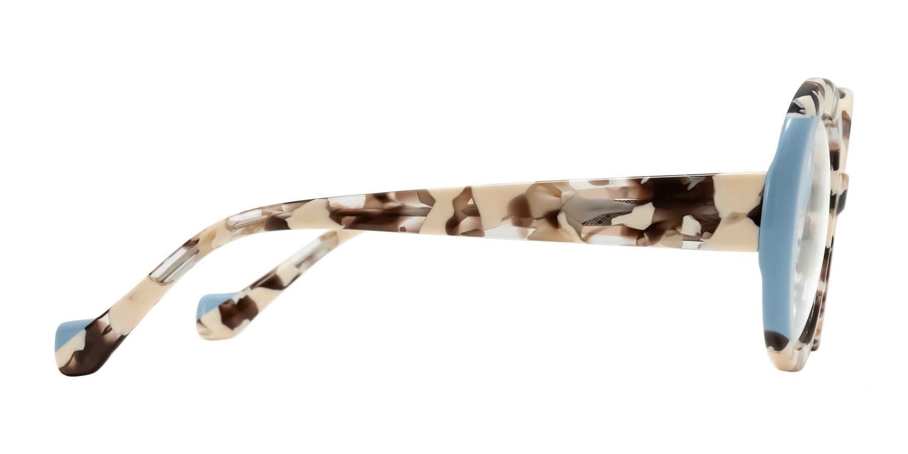 Side of Rao in Beige Tortoise/Blue with Clear Eyeglass Lenses