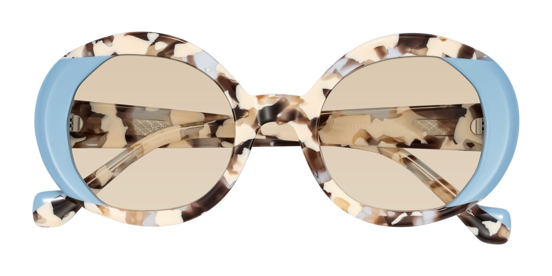 Folded Front of Rao in Beige Tortoise/Blue with Light Brown Tinted Lenses