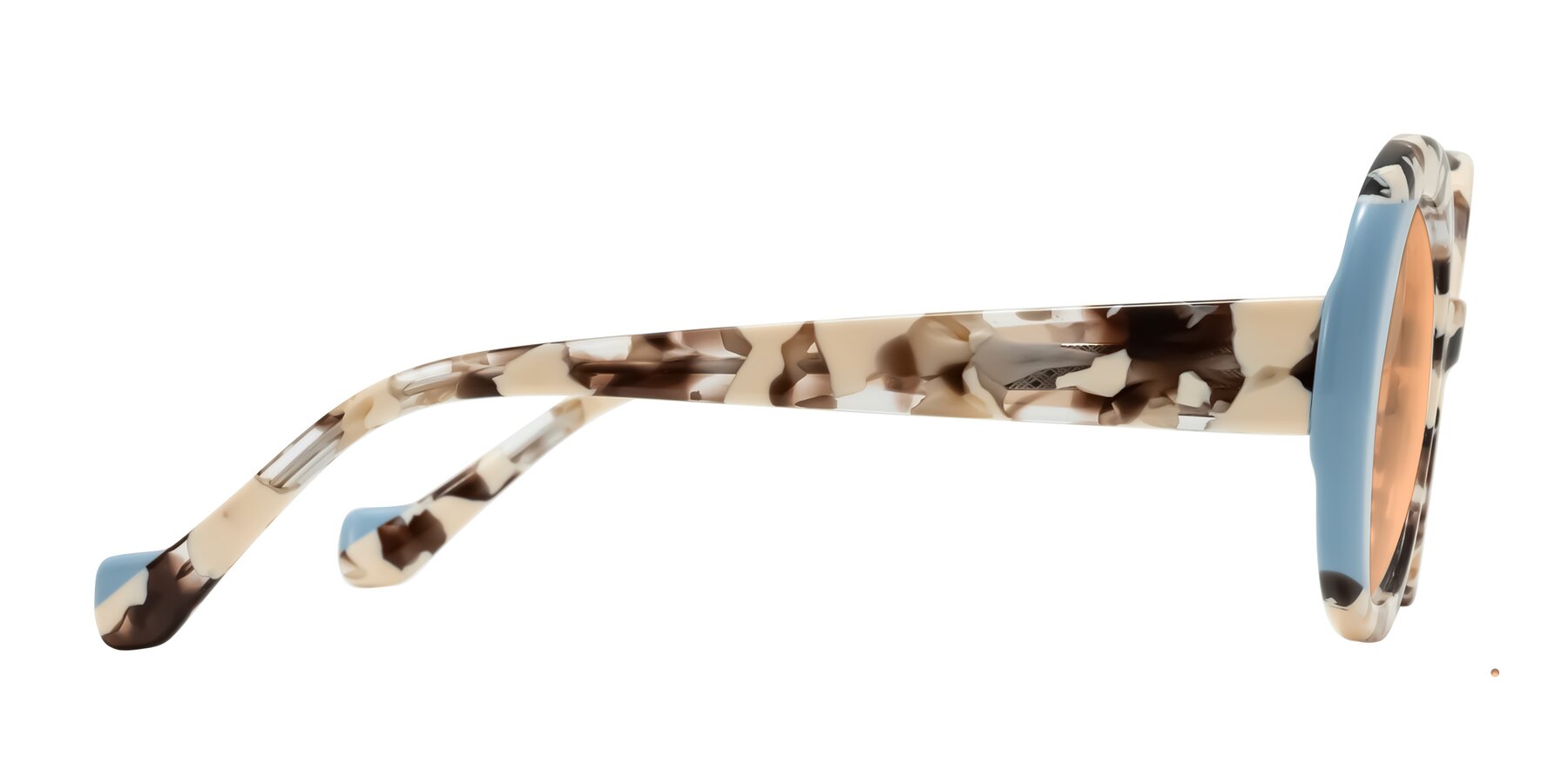 Side of Rao in Beige Tortoise/Blue with Light Orange Tinted Lenses