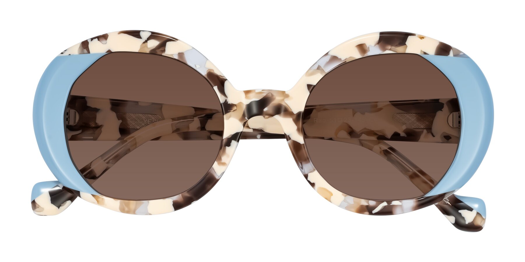 Folded Front of Rao in Beige Tortoise/Blue with Brown Tinted Lenses