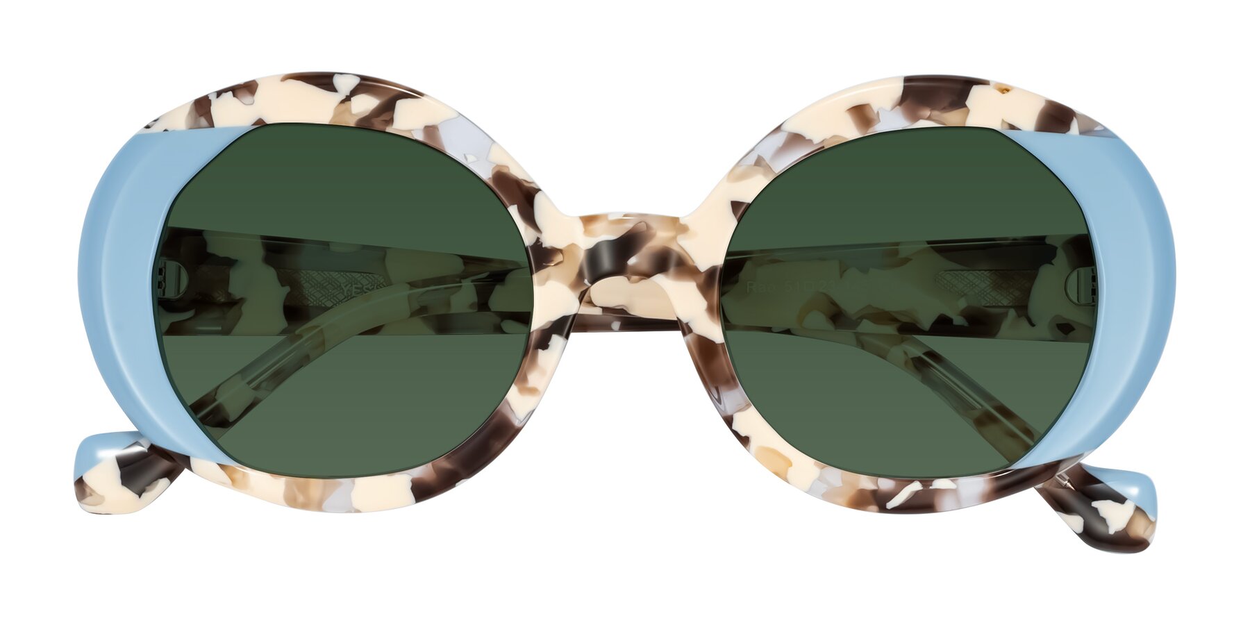 Folded Front of Rao in Beige Tortoise/Blue with Green Tinted Lenses