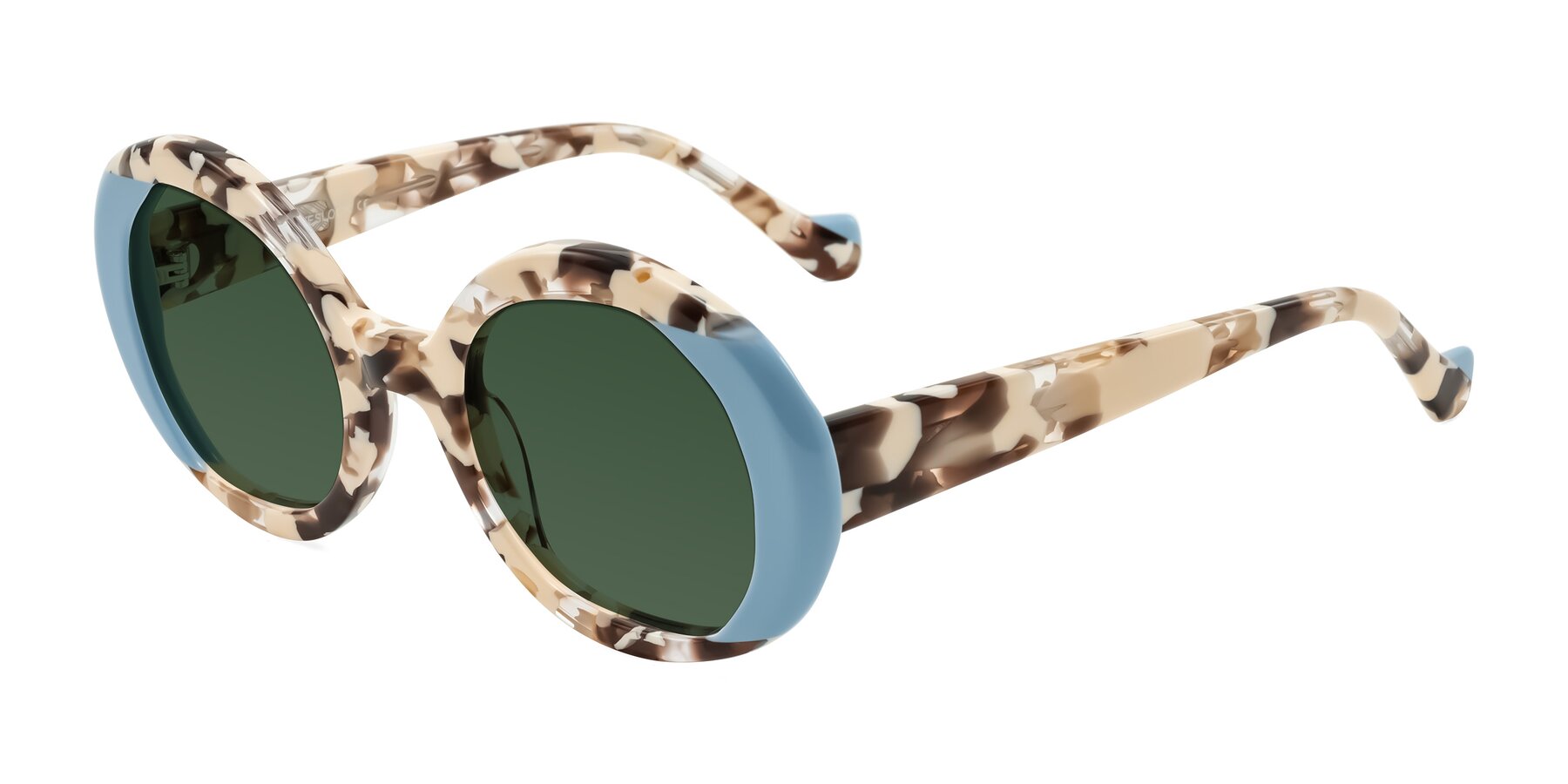 Angle of Rao in Beige Tortoise/Blue with Green Tinted Lenses