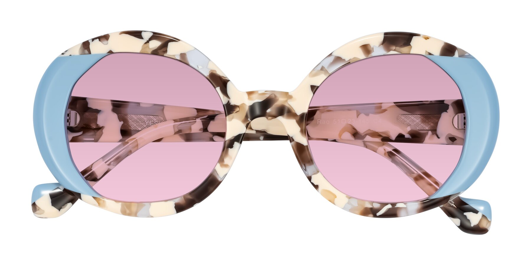 Folded Front of Rao in Beige Tortoise/Blue with Light Wine Tinted Lenses