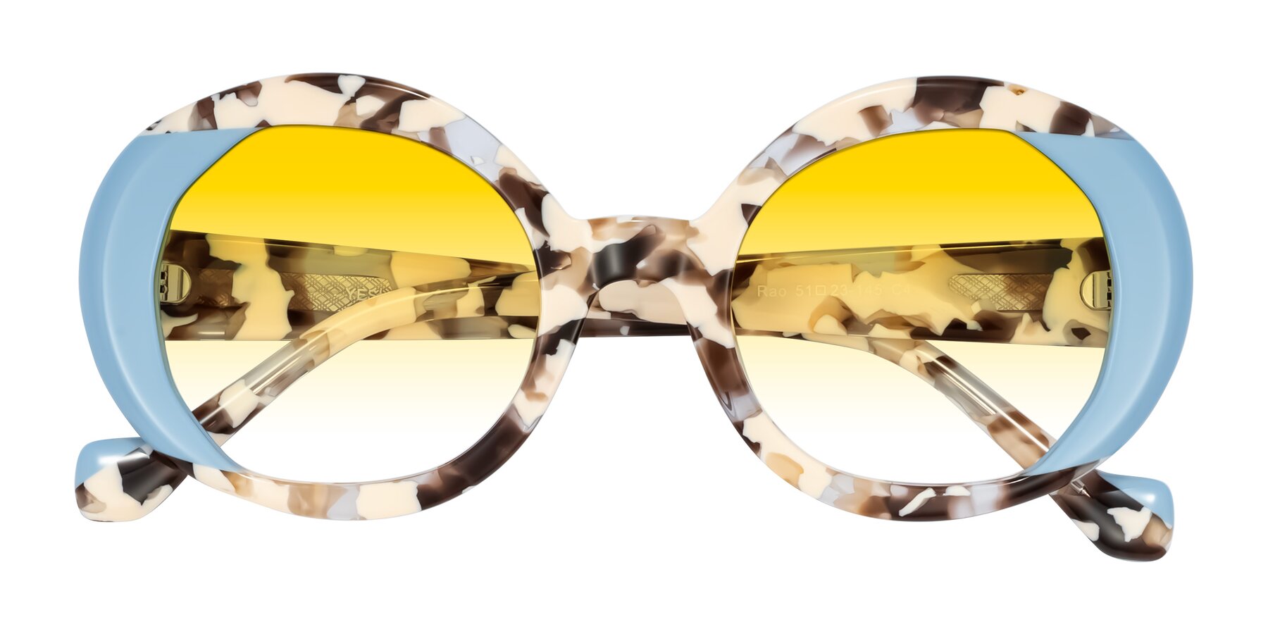 Folded Front of Rao in Beige Tortoise/Blue with Yellow Gradient Lenses