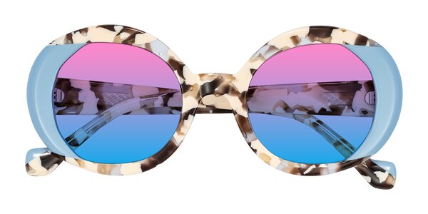 Front of Rao in Beige Tortoise/Blue