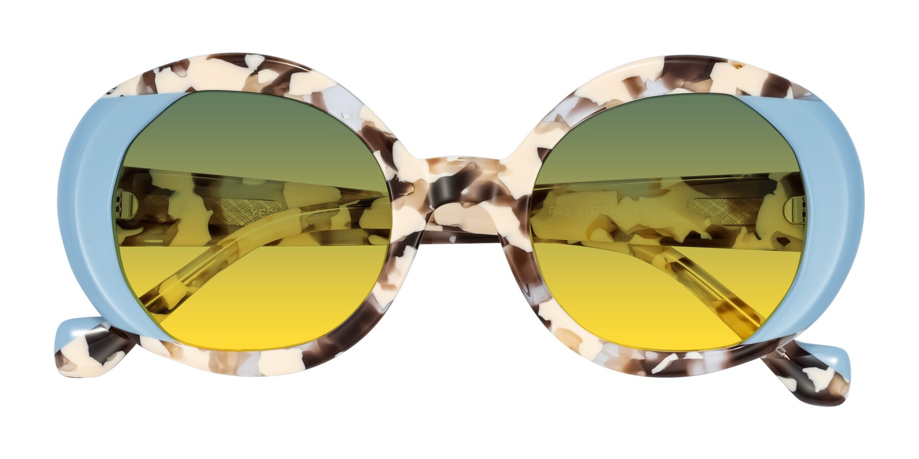 Folded Front of Rao in Beige Tortoise/Blue with Green / Yellow Gradient Lenses